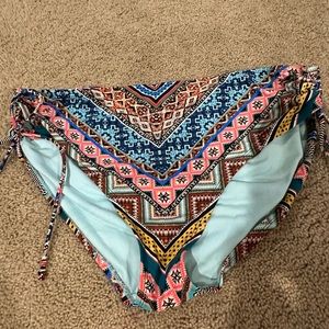 Multicolor Patterned high rise Bikini Bottom with cinched sides